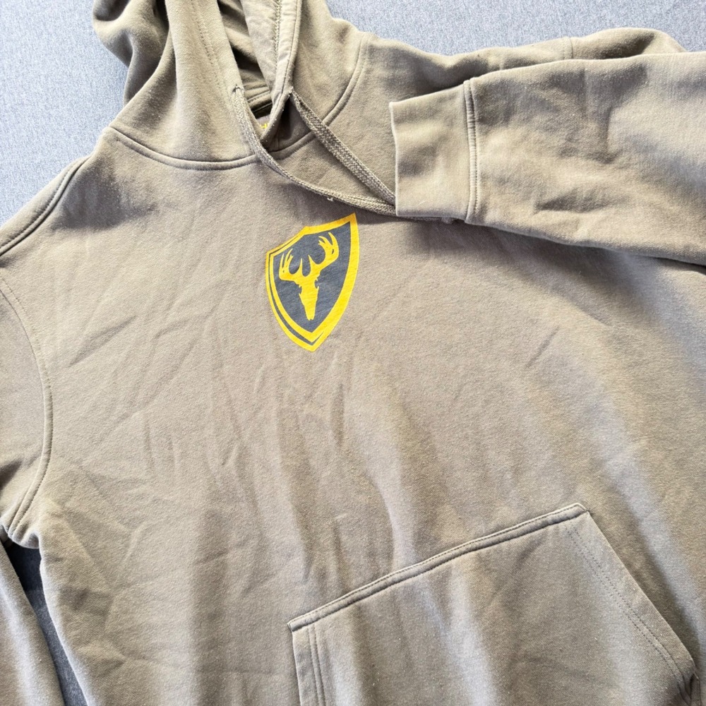 Shield Mens XL Olive Brown Deer Antler Shield Graphic Pullover Hoodie Sweatshirt